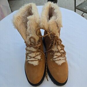 J Crew Winter Hiking Boots Faux Fur Combat Lace Up Brown 10.5 Women’s